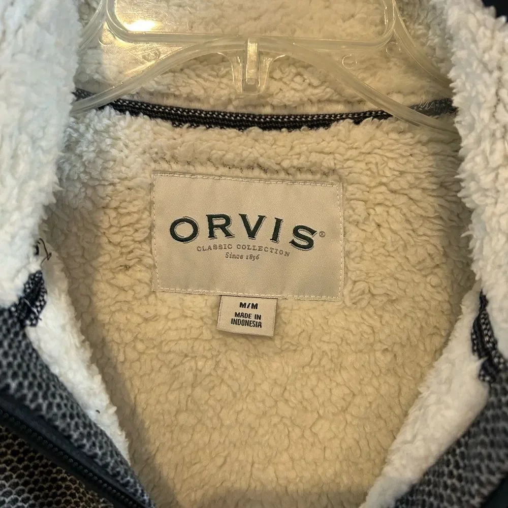 New Orvis Men Fleece Lined 1/4 Zip Pullover Black & White Medium